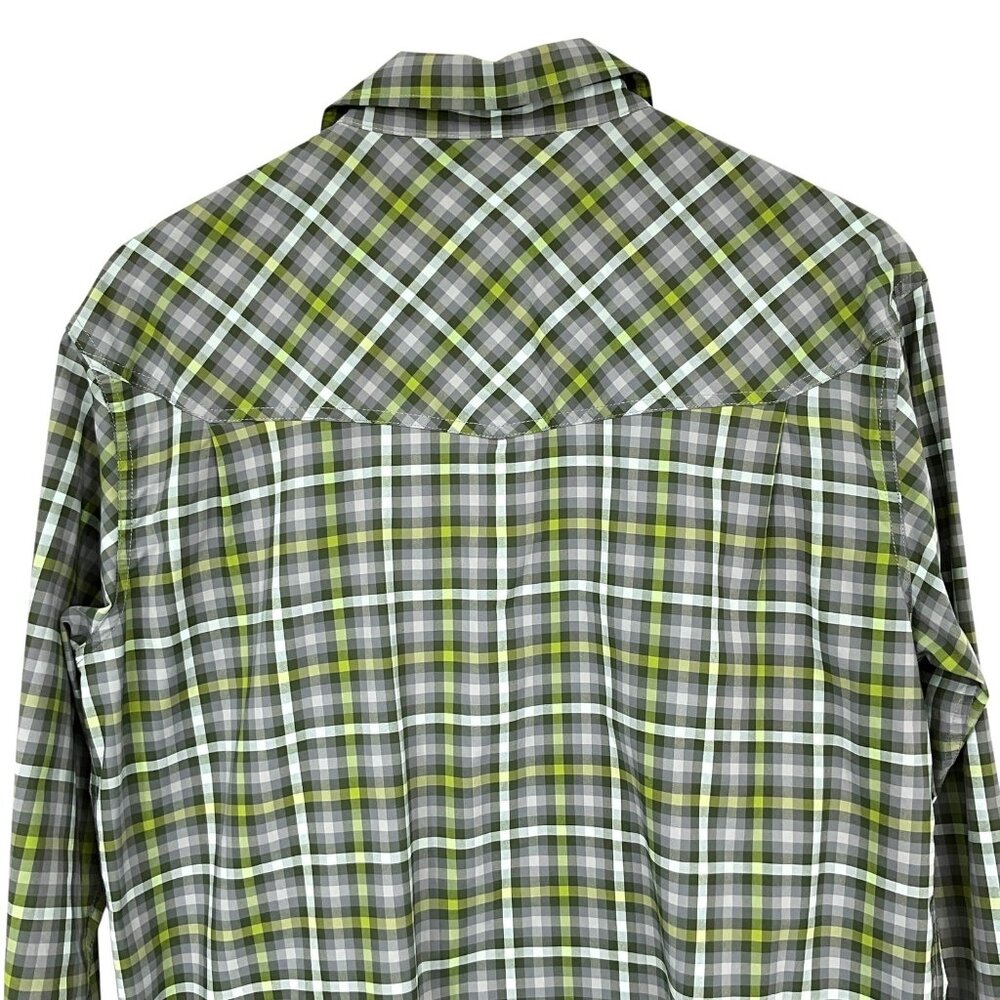 Stio Eddy Tech Shirt Mens Medium Green Plaid Long Sleeve Pearl Snap UPF 50+ - Picture 6 of 13
